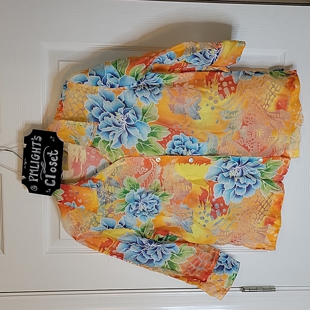 Valerie Stevens Medium Jacket Sheer Button Up Yellow Red Green Orange Blue